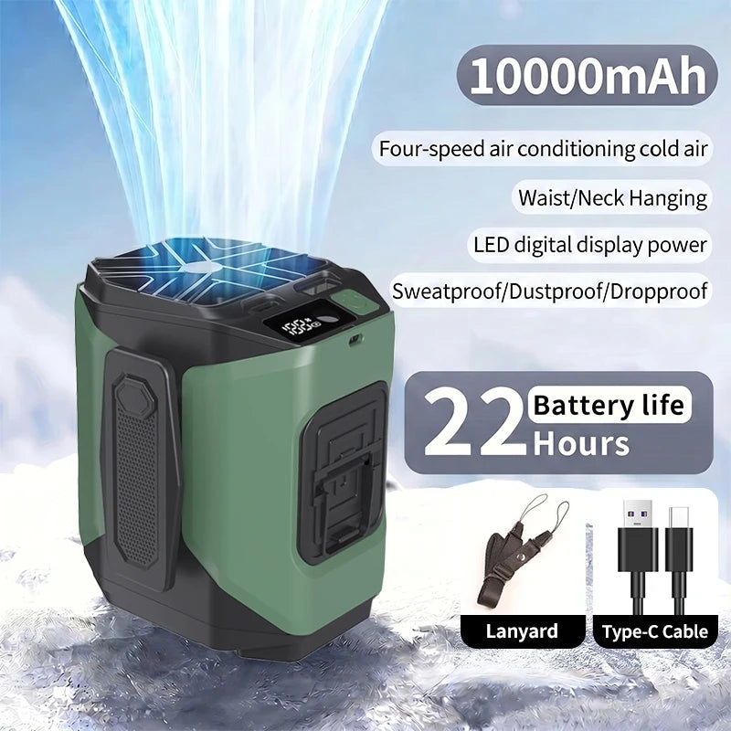 Portable Rechargeable Neck Fan With Waist Clip And Flashlight