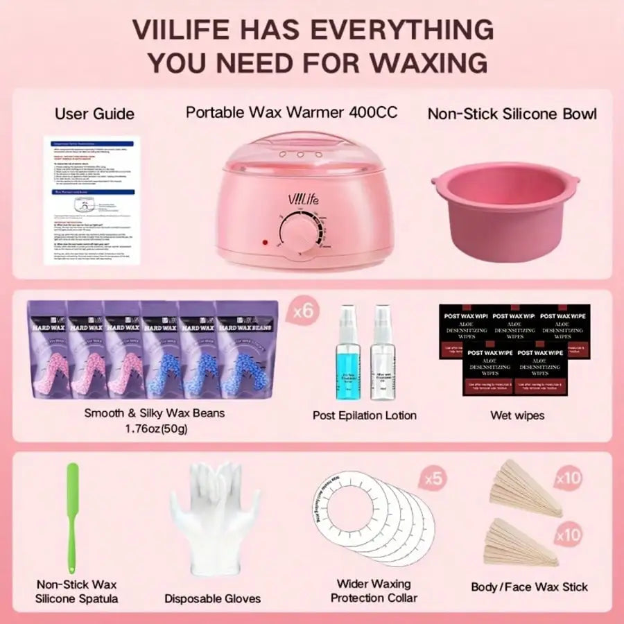 Viilife Hard Wax Hair Removal Kit With Warmer And Beads