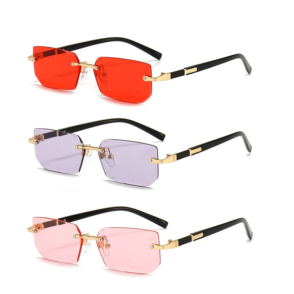 RMM Rimless Rectangle Stylish Trendy Plastic Sunglasses