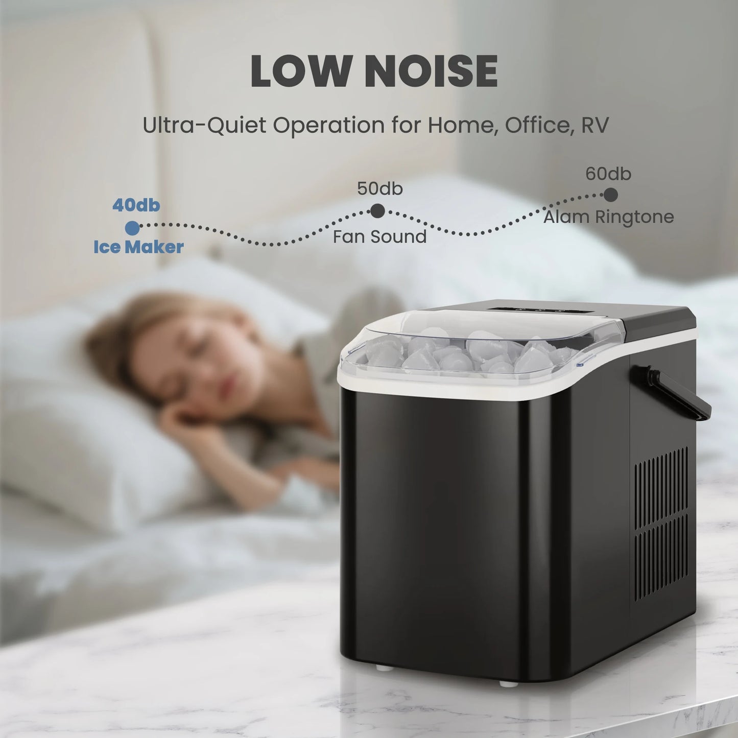 Portable Countertop Ice Maker Featuring Quick Self Cleaning Function